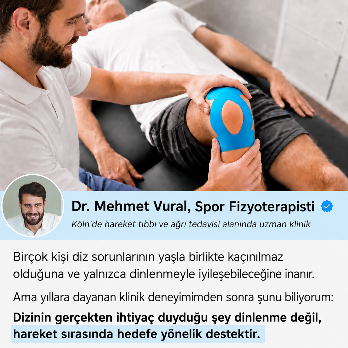 Oturur durumdaki kişinin dizine kinezyo bant uygulanması